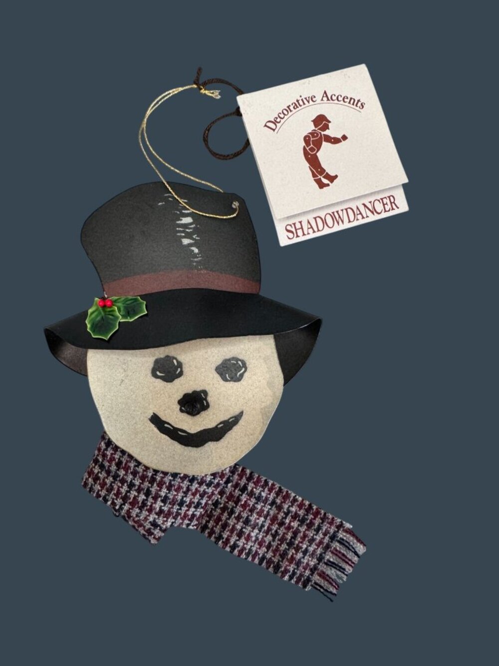 Signed Young 1994 Shadowdancer Snowman Face Metal Ornament Felt Scarf 5" - Picture 7 of 8